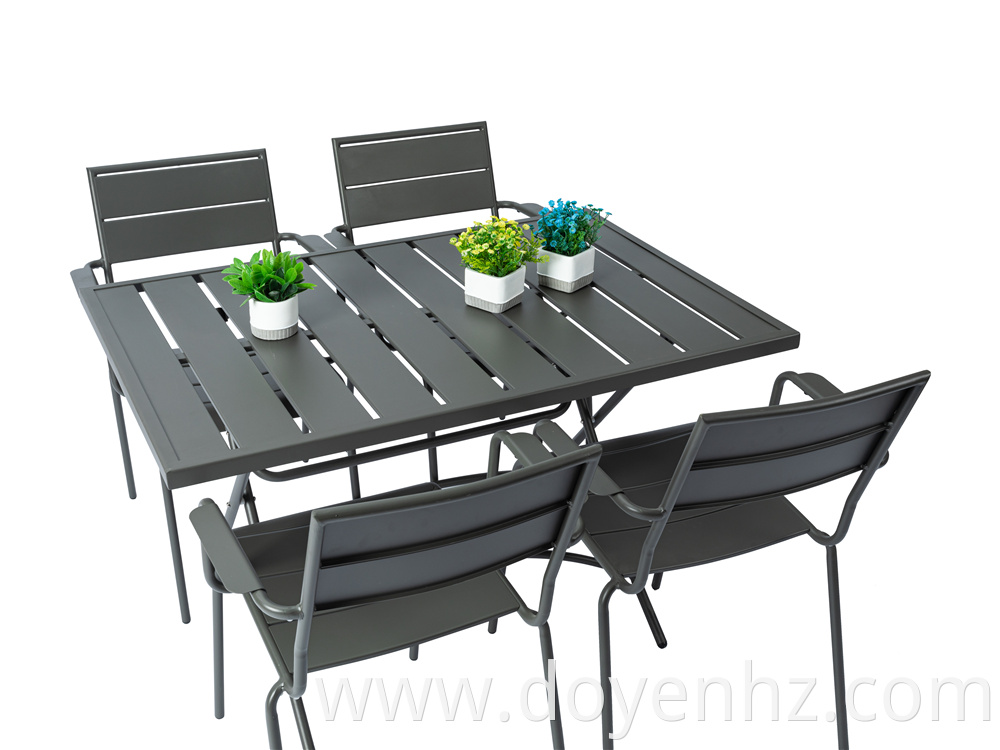 120*80cm Folding Rectangle Slat Table and 4 Armchairs